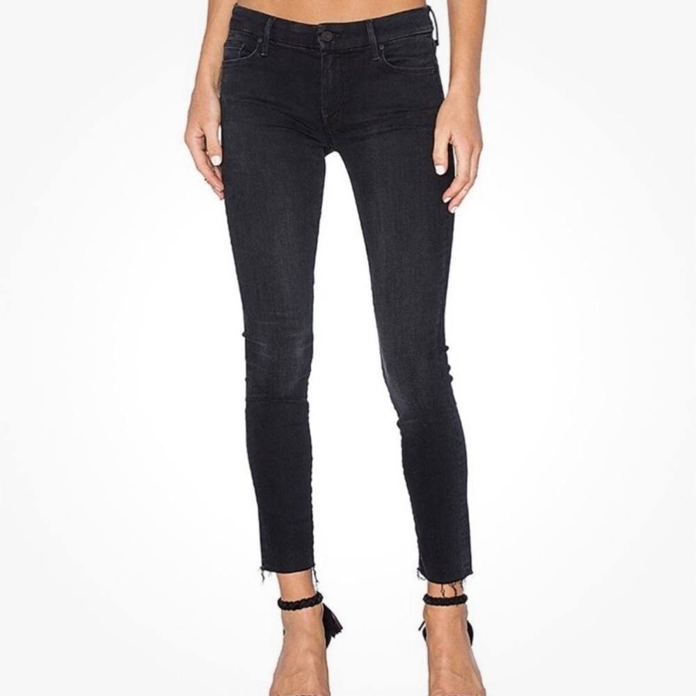 Mother Denim‎ $228 Jeans Skinny Looker Ankle Fray Black Jeans Blackbird Size 27
